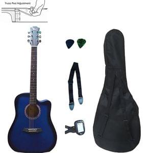 Swan7 SW41C Maven Series Blue Acoustic Guitar Combo Package with Bag, Picks, Strap, and Tuner